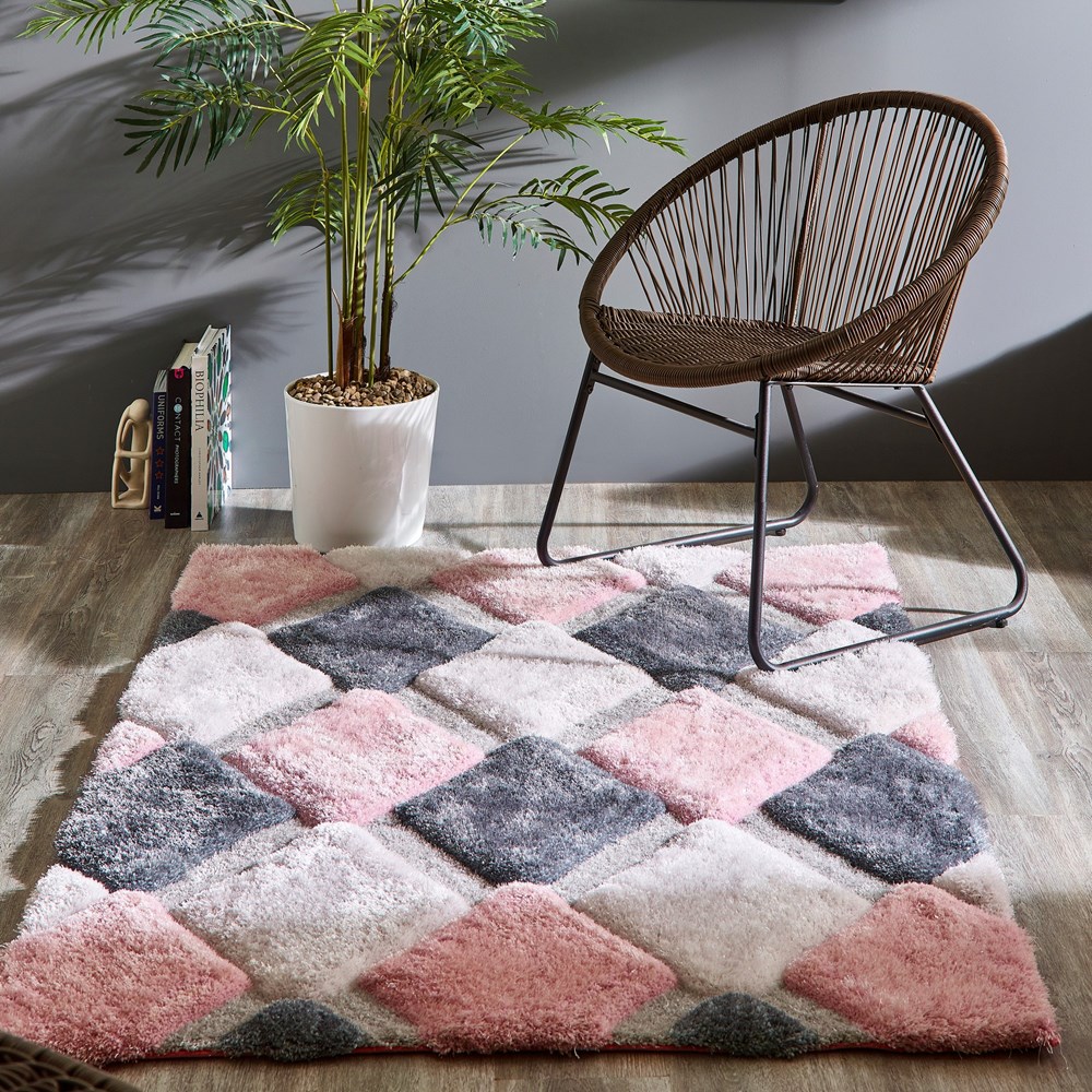 3D GEO Diamond Rugs In Blush Pink